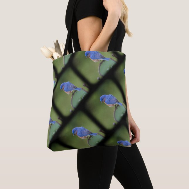 Blaue und grüne Bluebird-Tasche für Vogelliebhaber (Von Nahem)