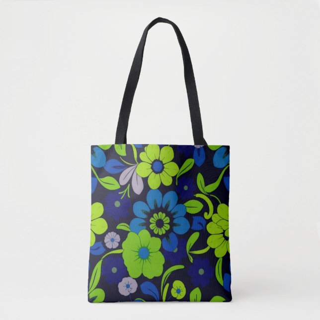 Blaue und grüne Blumen-Tasche (Vorderseite)