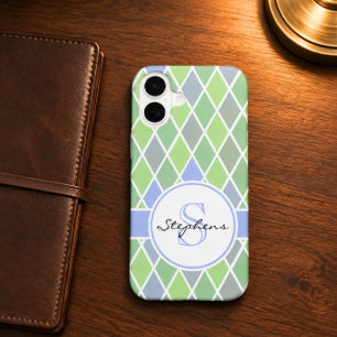 Blaue und grüne Diamant-Muster Personalisiert iPhone 16 Hülle