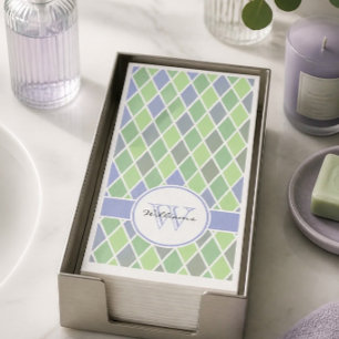 Blaue und grüne Diamant-Muster Personalisiert Serviette