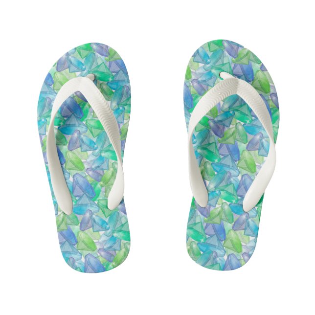 Blaue und grüne Diamanten . Kinderbadesandalen (Fußbett)