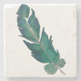 Blaue und grüne Feder Steinuntersetzer