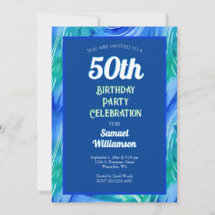 Blaue und grüne Feier zum 50. Geburtstag Einladung