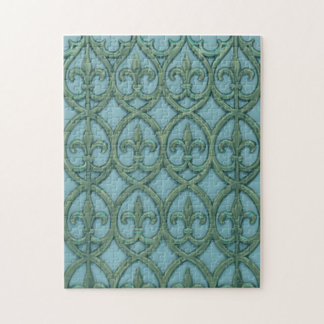 Blaue und grüne Fleur-de-lis Puzzle (Vertikal)