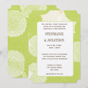 Blaue und grüne florale Chrysanthemen-Hochzeit Einladung
