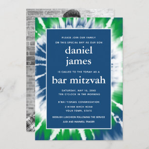 Blaue und grüne Gefärbte Krawatte Bar Mitzvah Foto Einladung