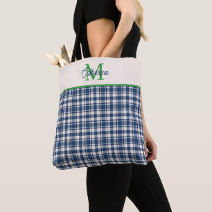 Blaue und grüne Gingham-Karo-Tartan-Monogramm