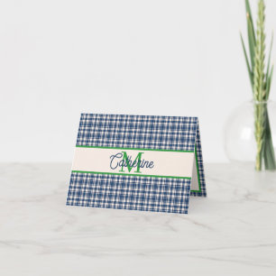 Blaue und grüne Gingham-Karo-Tartan-Monogramm