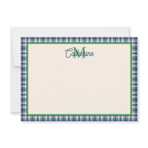 Blaue und grüne Gingham-Karo-Tartan-Monogramm