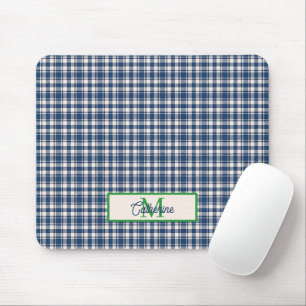 Blaue und grüne Gingham-Karo-Tartan-Monogramm Mousepad
