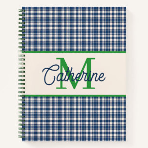 Blaue und grüne Gingham-Karo-Tartan-Monogramm Notizbuch