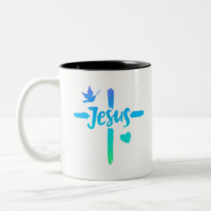 Blaue und grüne Gradienten Jesus kreuzen Christlic Zweifarbige Tasse
