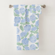Blaue und grüne Hortensien-Blumen-Badehandtuch-Set