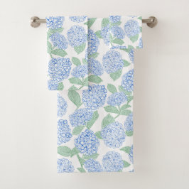 Blaue und grüne Hortensien-Blumen-Badehandtuch-Set Badhandtuch Set