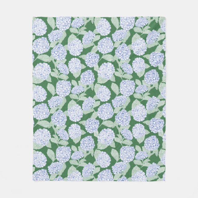 Blaue und grüne Hortensien-Blumen-Wurfdecke Fleecedecke (Vorderseite)