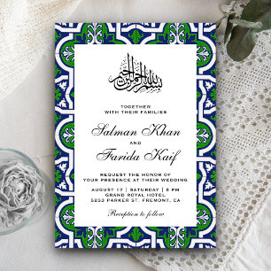 Blaue und grüne islamische arabische Hochzeit Einladung
