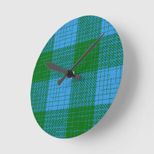 Blaue und grüne karierte Kreuzschachbrettmuster Runde Wanduhr