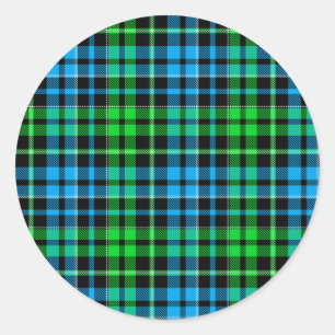 Blaue und grüne Karo-Tartan-Schwarz Runder Aufkleber
