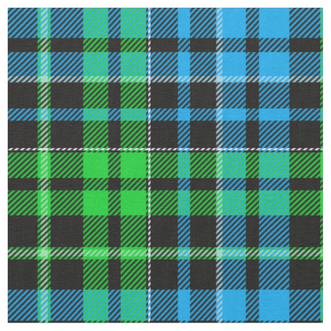 Blaue und grüne Karo-Tartan-Schwarz  Stoff (Nahaufnahme)