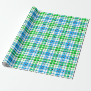 Blaue und grüne Karo-Tartan-Weiß Geschenkpapier