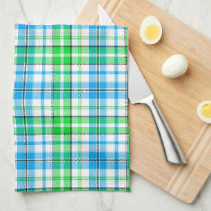 Blaue und grüne Karo-Tartan-Weiß  Geschirrtuch