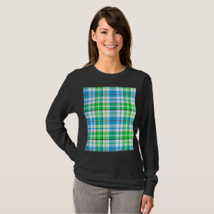 Blaue und grüne Karo-Tartan-Weiß T-Shirt