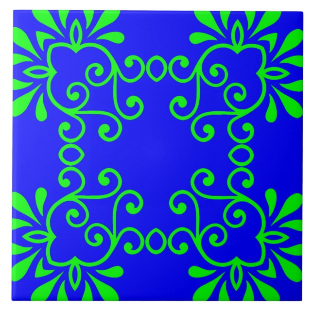 Blaue und grüne Keramikfliese (Vorderseite)