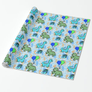 Blaue und grüne Konfetti-Dinosaurier-Geburtstag Geschenkpapier