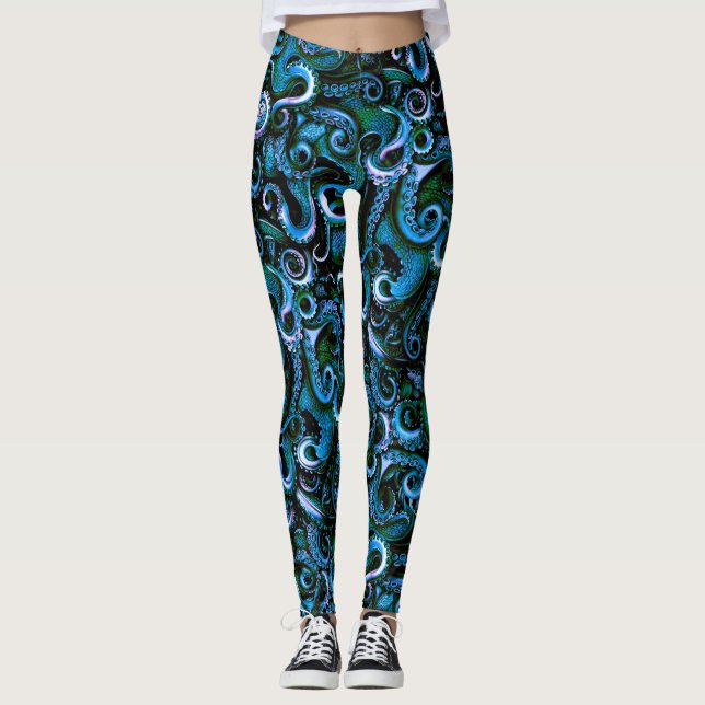 Blaue und grüne Kraken Tentakel Leggings (Vorderseite)
