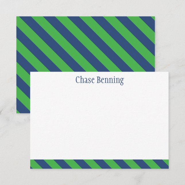 Blaue und grüne Krawatte Streifen Personalisierte  Dankeskarte (Vorne/Hinten)