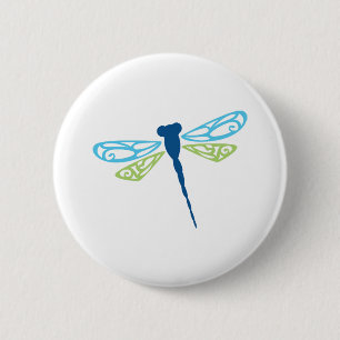 Blaue und grüne Libelle Button