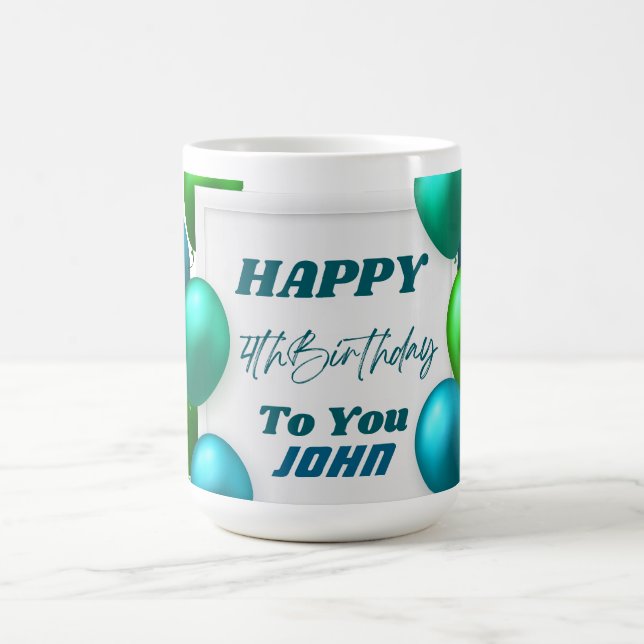 Blaue und grüne Luftballons 4. Geburtstag Benutzer Kaffeetasse (Mittel)