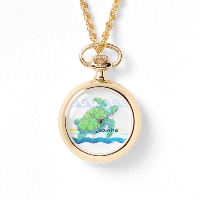 Blaue und grüne Meeresschildkröte Armbanduhr (Vorderseite)