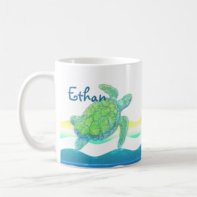 Blaue und grüne Meeresschildkröte Kaffeetasse (Links)