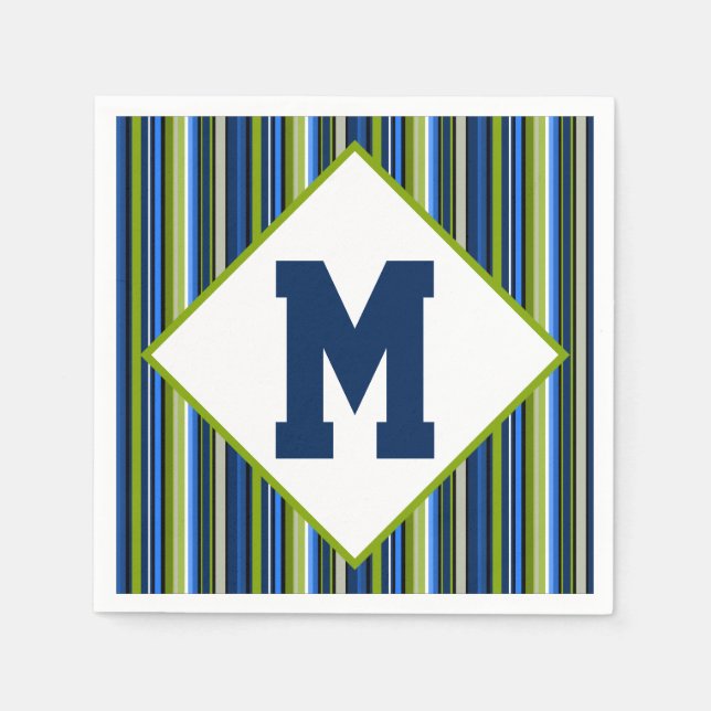 Blaue und grüne Mit Monogramm Cocktails Napkins Serviette (Vorderseite)