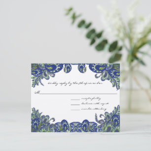 Blaue und grüne Pfauenhochzeit RSVP Karte