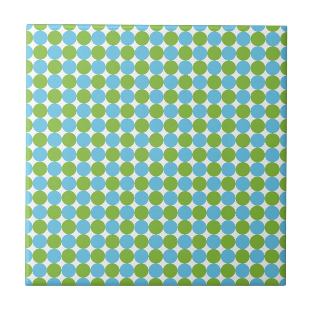 Blaue und grüne Polka-Punktmuster Fliese (Vorderseite)