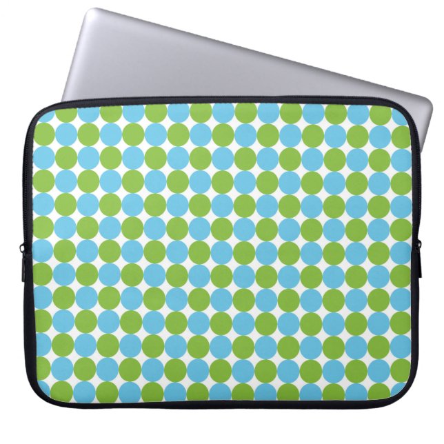 Blaue und grüne Polka-Punktmuster Laptopschutzhülle (Vorderseite)