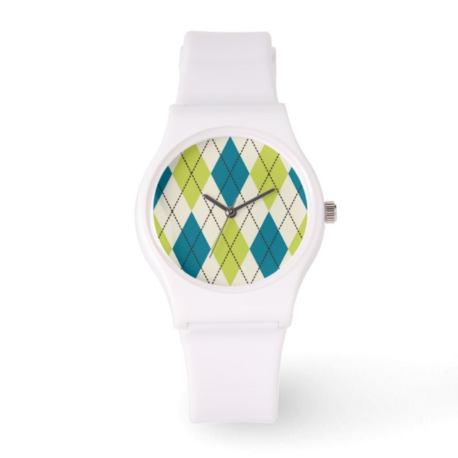 Blaue und grüne Raute Armbanduhr (Vorderseite)