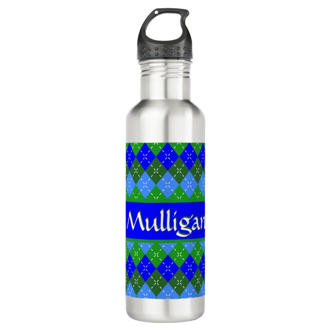 Blaue und grüne Raute Preppy Personalisiert Edelstahlflasche (Vorderseite)