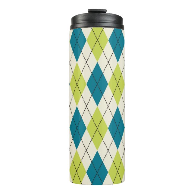 Blaue und grüne Raute Thermosbecher (Vorderseite)