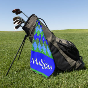 Blaue und grüne Raute Weißklemme Personalisiert Golfhandtuch