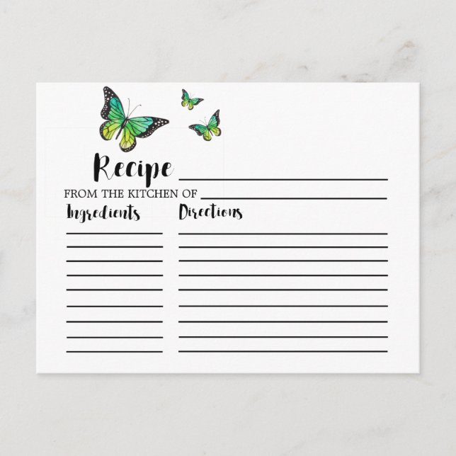 Blaue und grüne Schmetterlingskarte für Brautparty Postkarte (Vorderseite)