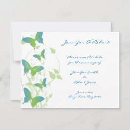 Blaue und grüne Schmetterlingsweine Save the Date