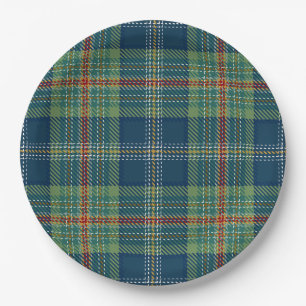 Blaue und grüne schottische Tartan-Karo Pappteller