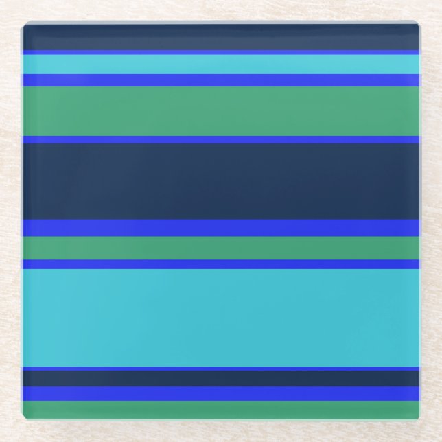 Blaue und grüne Streifen Glasuntersetzer (Vorderseite)