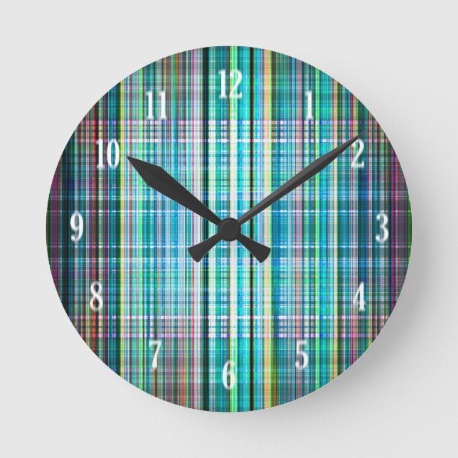 Blaue und grüne Streifen Runde Wanduhr (Vorderseite)