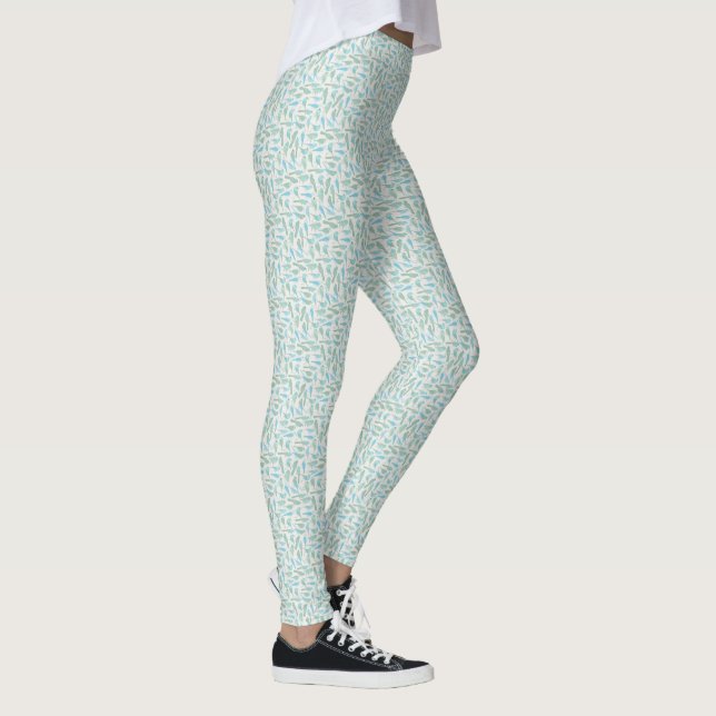 Blaue und grüne Vogelmuster Leggings (Rechts)