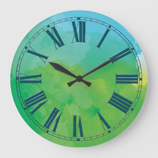 Blaue und grüne Wasserfarbe Große Wanduhr