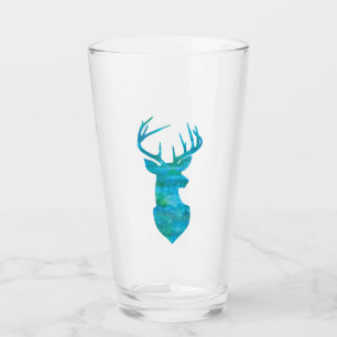 Blaue und grüne Wasserfarbe Hirsche Trophäe Kunst Glas